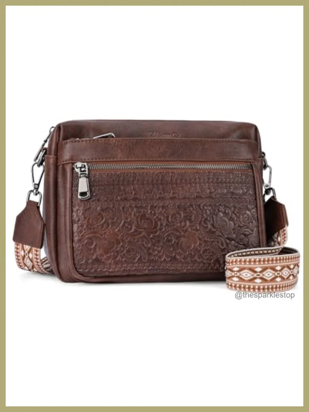 Trendy Vegan Leather Floral Embossed Crossbody Purse with Adjustable Strap